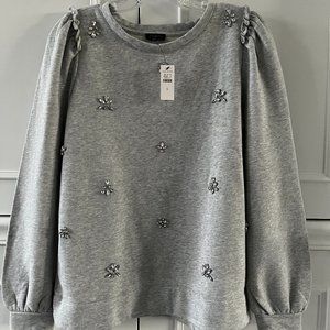 NWT Talbots Crystal Embellished Gray Sweatshirt Top S